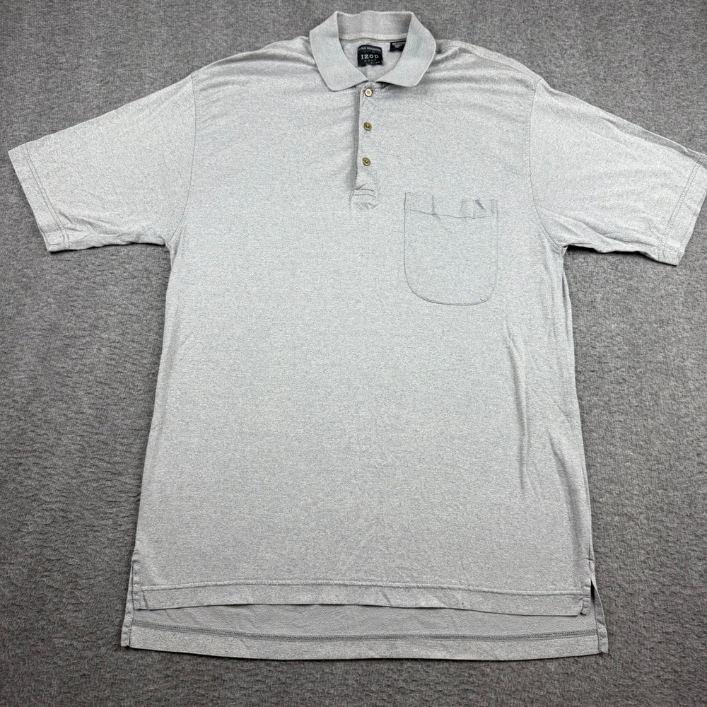IZOD Golf Shirt Men's Medium Gray Short Sleeve Double Mercerized Cotton Polo